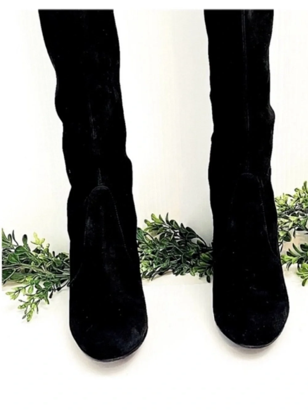 Stuart Weitzman Highland Over-the-Knee Black Suede Heeled Boots Fashion Size 6.5